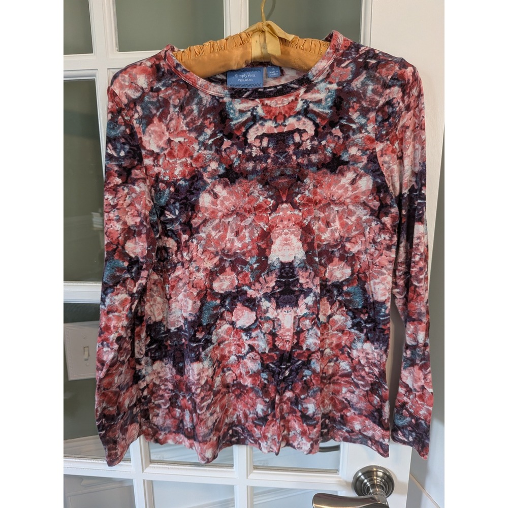Simply Vera Vera Wang Floral Long Sleeve Top Pink Purple Cotton Size M